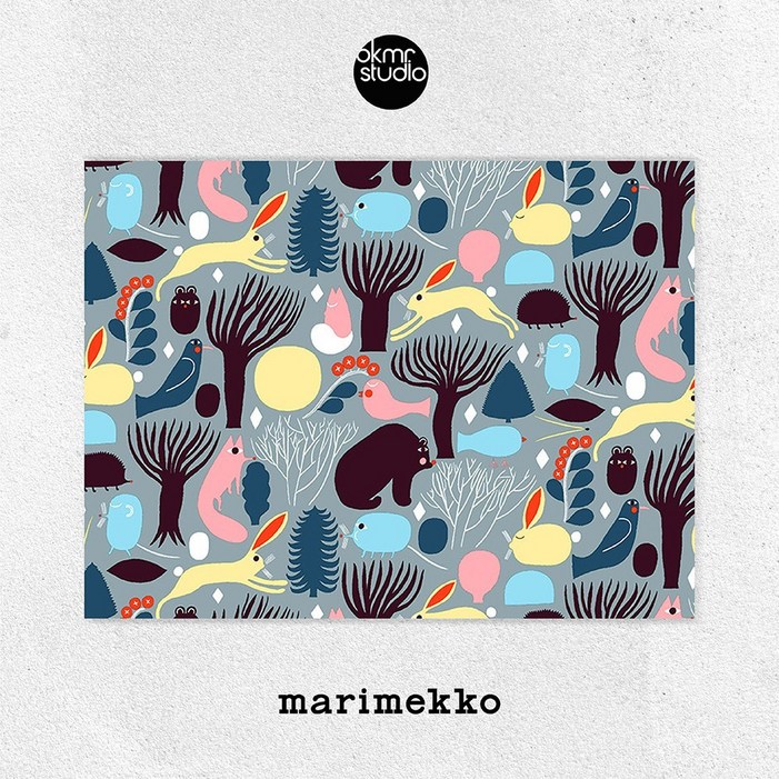 마리메꼬 피쿠후후리 숲속동물들 그레이 일러스트 중형 패브릭액자, 그레이