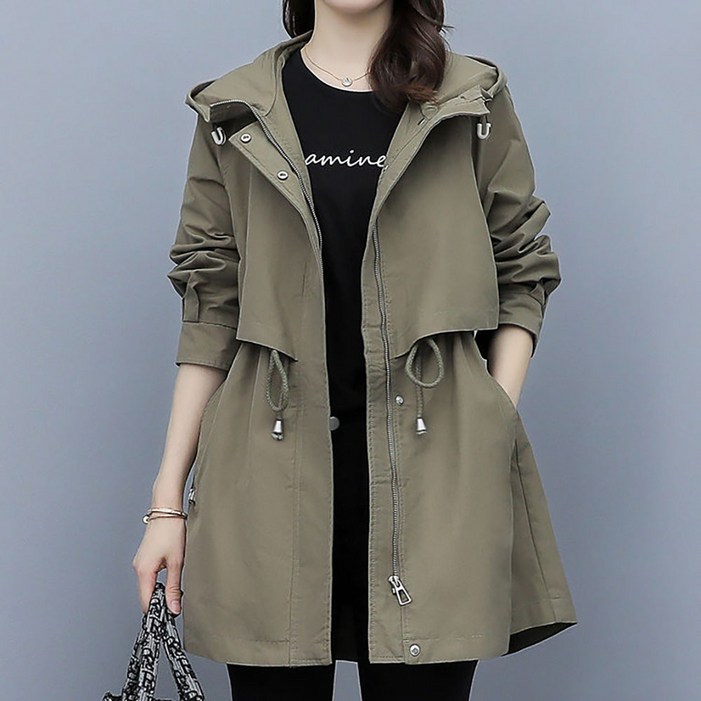 지고다그 봄가을 여성 후드 야상자켓 허리조절 가능한 루즈핏 캐주얼 아우터 SX71297