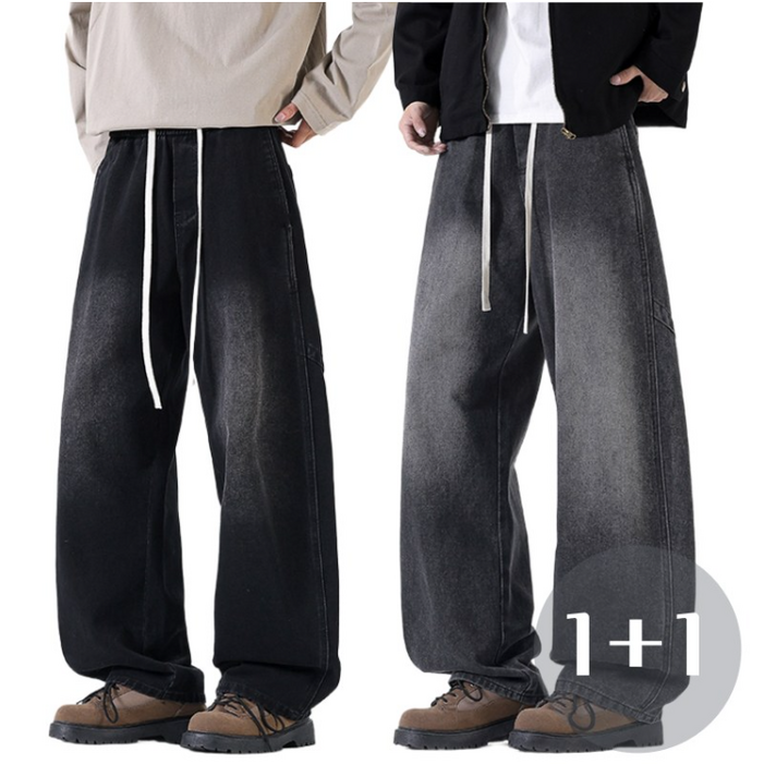 BDICOOL 남자용 11청바지 밴딩 와이드 데님 팬츠 롱 데님 커브드 팬츠 7460