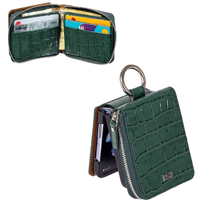 본아띠 천연소가죽 악어 돌체 지갑형 지퍼 힌지보호 갤럭시 Z플립 케이스