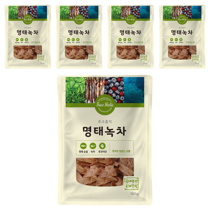후코홀릭 강아지 건조 간식, 혼합맛명태녹차, 100g, 5개