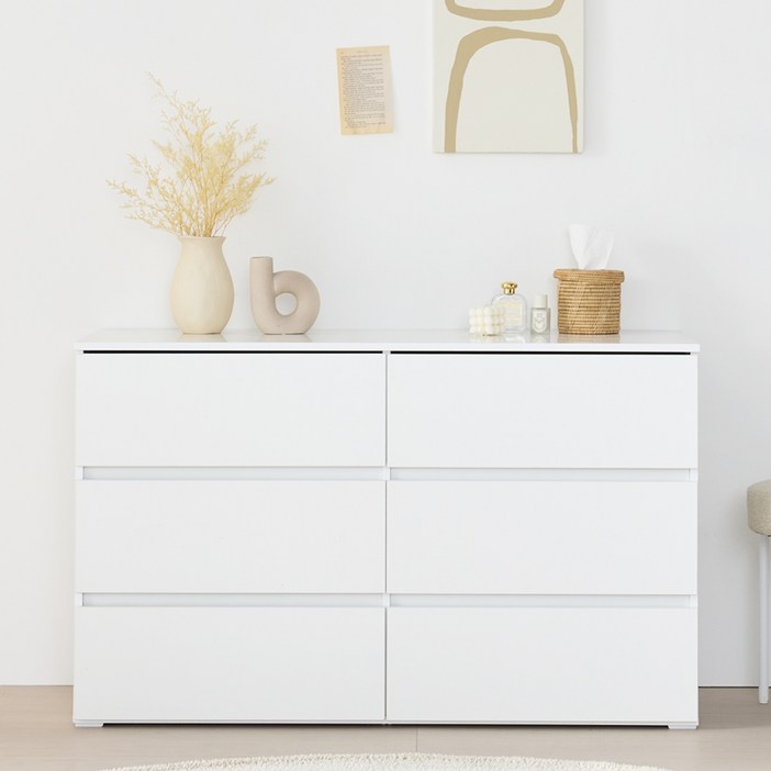 리디아 벨라 3단 와이드 서랍장 방문설치, 화이트, 6단