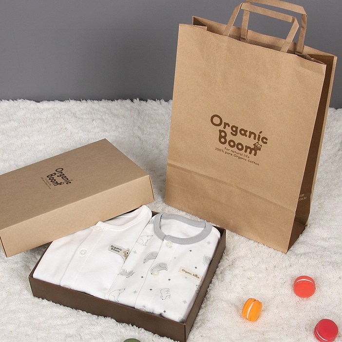 오가닉붐 남아용 백곰 내의 2종 선물 세트  쇼핑백