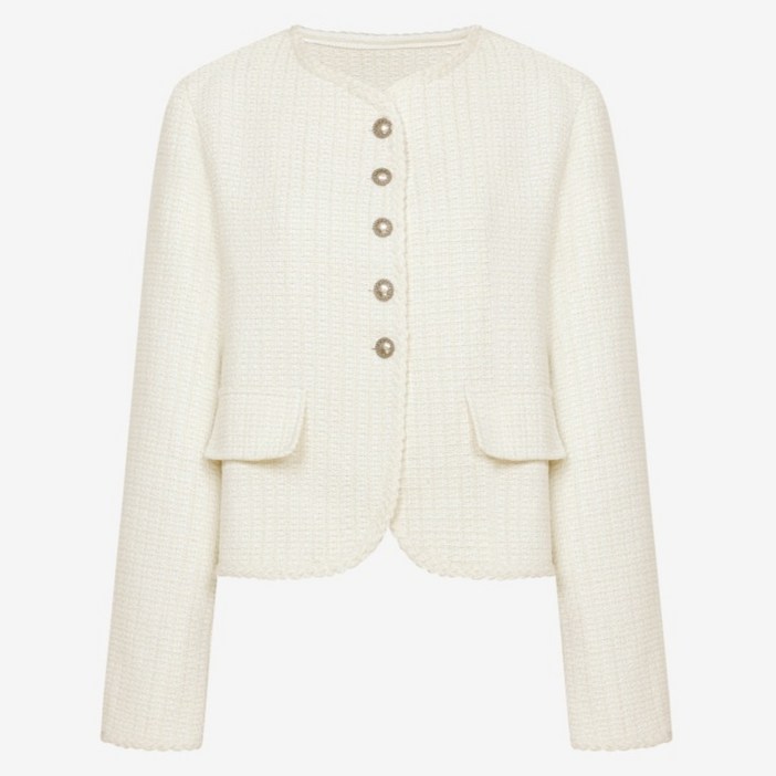 이사베이 여성용 노카라 장식 포켓 트위드 자켓 VKJAB7101