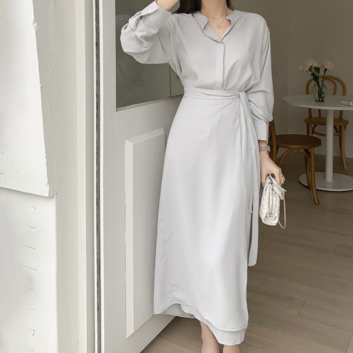 페이퍼먼츠 랜디 헨리넥 프렌치 셔츠 랩 원피스 10147