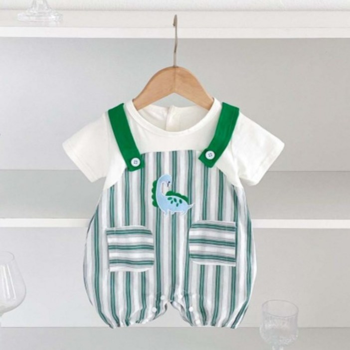 스타도어 공룡 멜빵 반팔 롬퍼