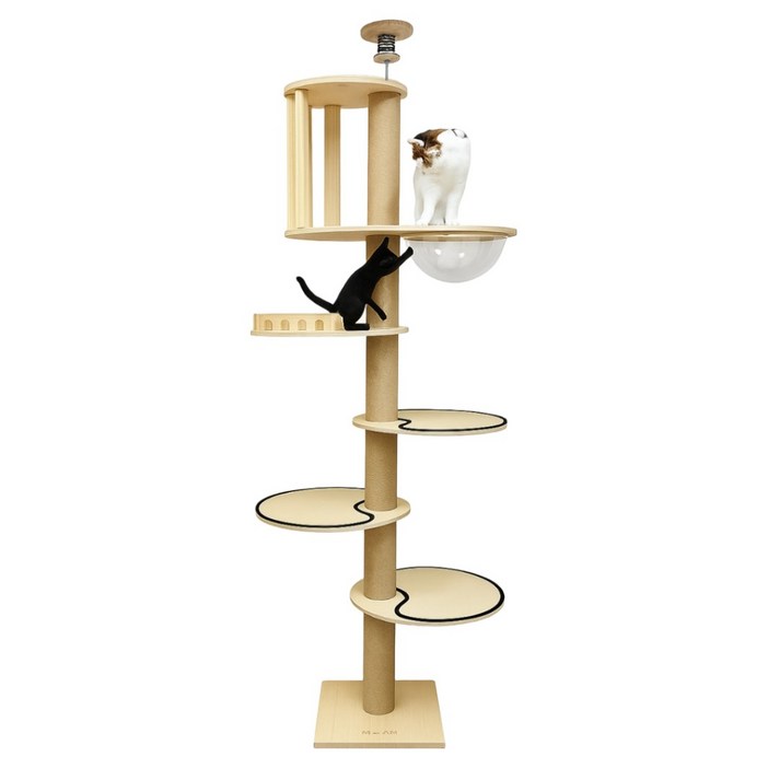 마아 고양이 원목 6단 캣폴 미끄럼방지 대형스탭 캣타워, 브라운, 1개