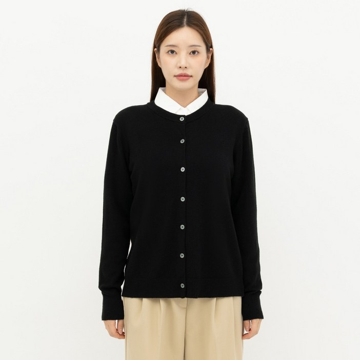 엘쏘 여성용 빅사이즈 스판 라운드 니트 가디건