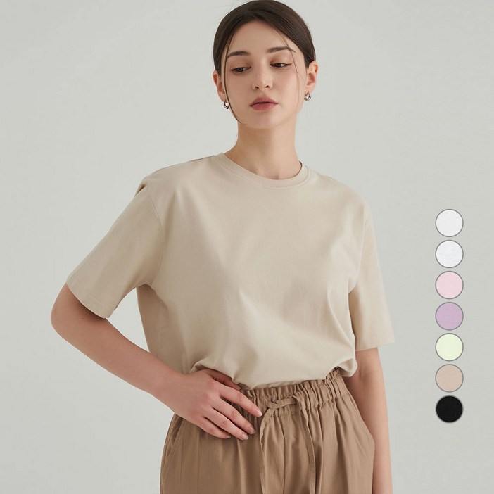 ELLE PARIS 여성용 통기성 베이직 라운드넥 반팔 티셔츠