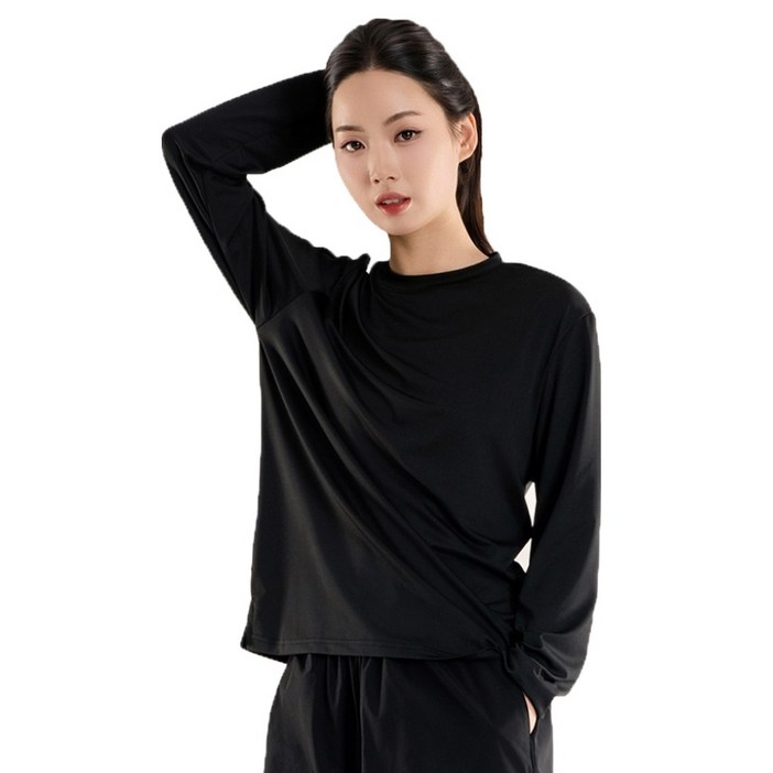 카멜 여성용 라운드 루즈핏 긴팔 티셔츠