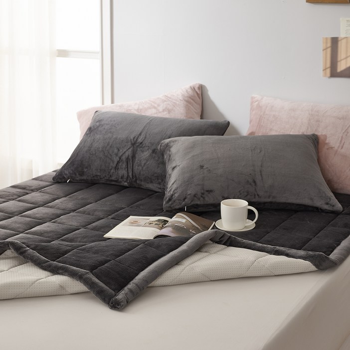 에어룸 자가발열 히팅솜 극세사 스테이 침대패드, 차콜