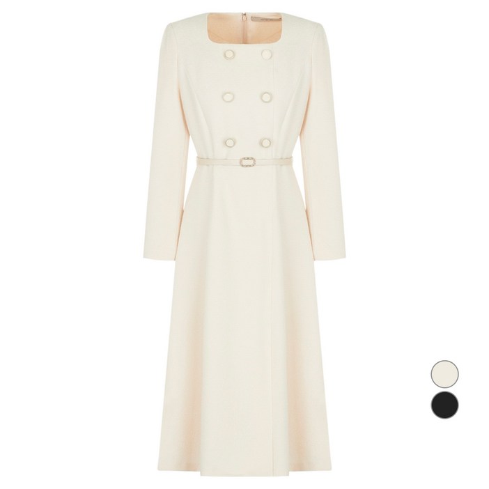 케네스레이디 여성용 더블 버튼 다운 벨티드 원피스