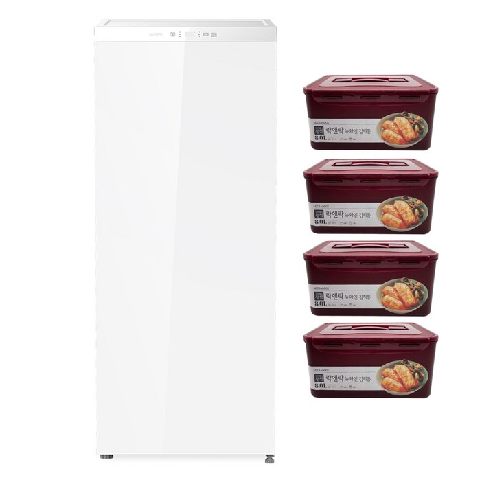 루컴즈 김치다움mini 122L 스탠드형 1도어 김치냉장고 락앤락 김치통 4p 세트 방문설치, 화이트, R123M01L