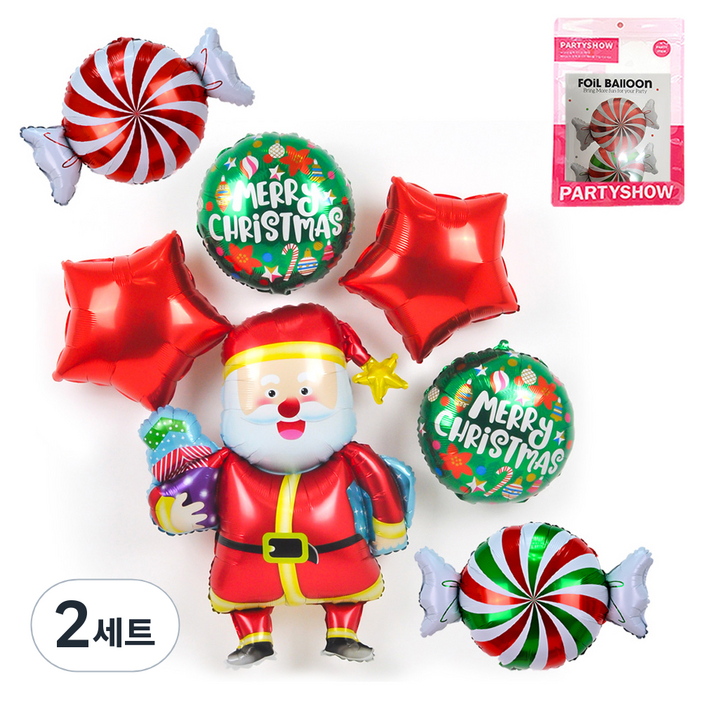 파티쇼 크리스마스 은박풍선 패키지 줄무늬 사탕 세트 산타