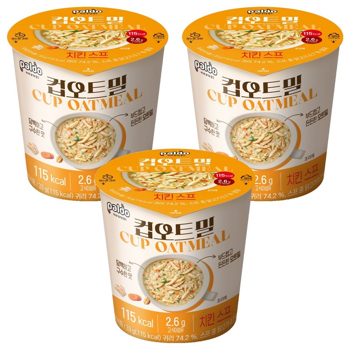 팔도 컵오트밀 치킨스프, 33g, 3개