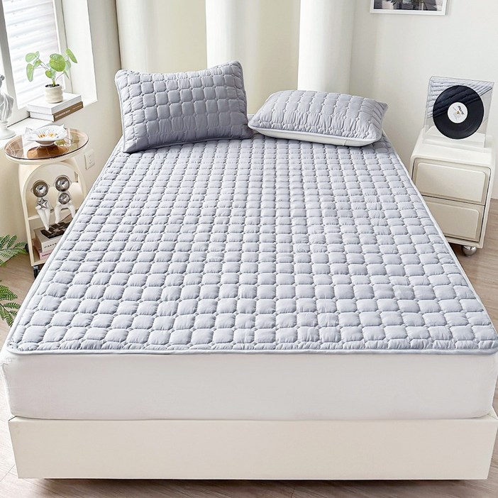 베오라 스퀘어 누빔 고정밴드형 침대 방수 패드, 그레이