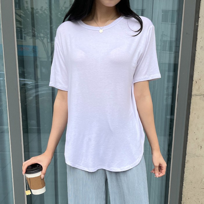 여성용 푸딩 레이온 라운드 루즈핏 반팔 티셔츠