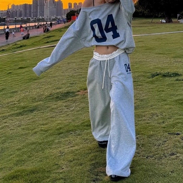 아이엠몽 여성용 크로시 오프숄더 루즈 트레이닝 세트