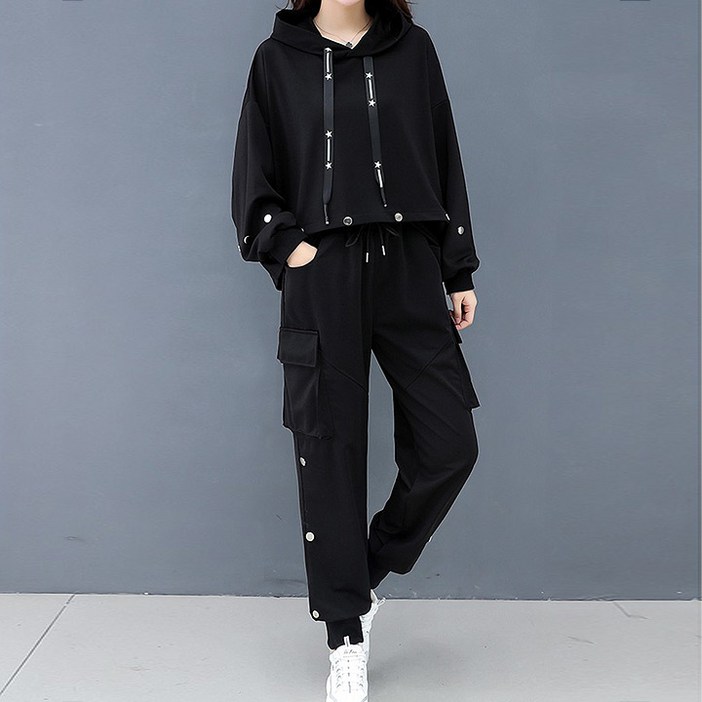 페이릿 여성용 오버핏 스트릿 후드 티셔츠  조거 팬츠 세트