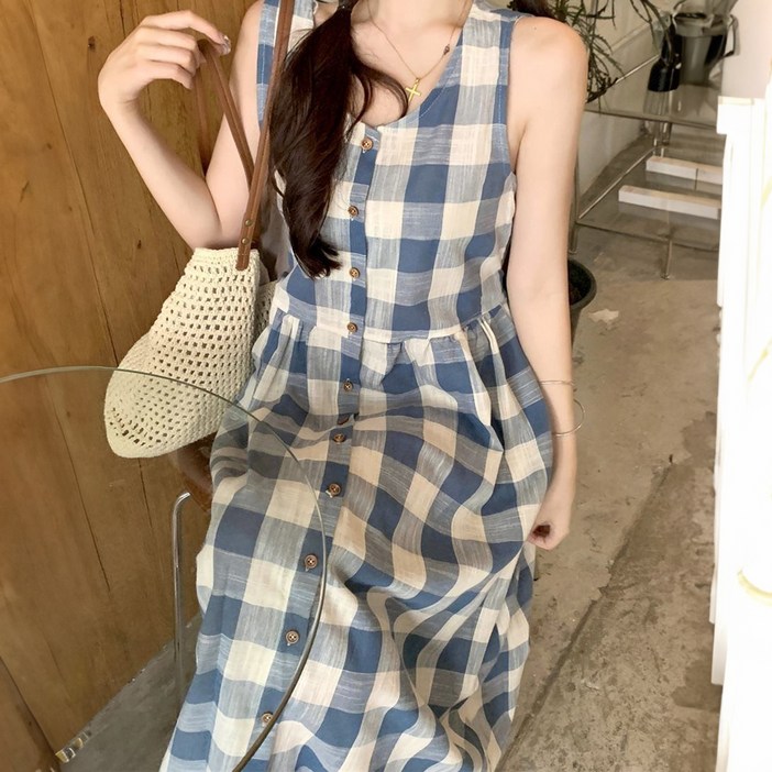 페이퍼먼츠 벨롱 빅체크 빈티지 민소매 원피스 10739