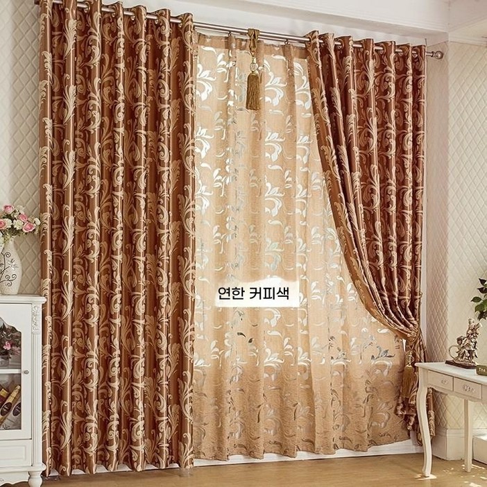 24평거실커튼 34평거실커튼 골드패턴 고급 오브유