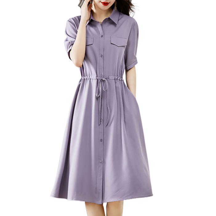 셀럽당 셔츠 원피스 여자 쉬폰 기질 여름 롱 원피스H02333