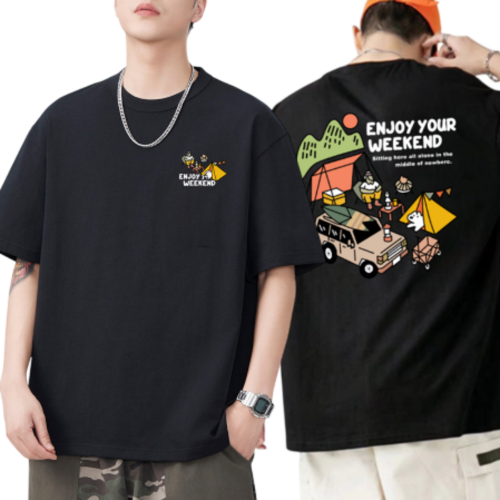 프리티쥬시 남성 여성 오버핏 빅사이즈 프린팅 반팔티 반팔티셔츠 1P