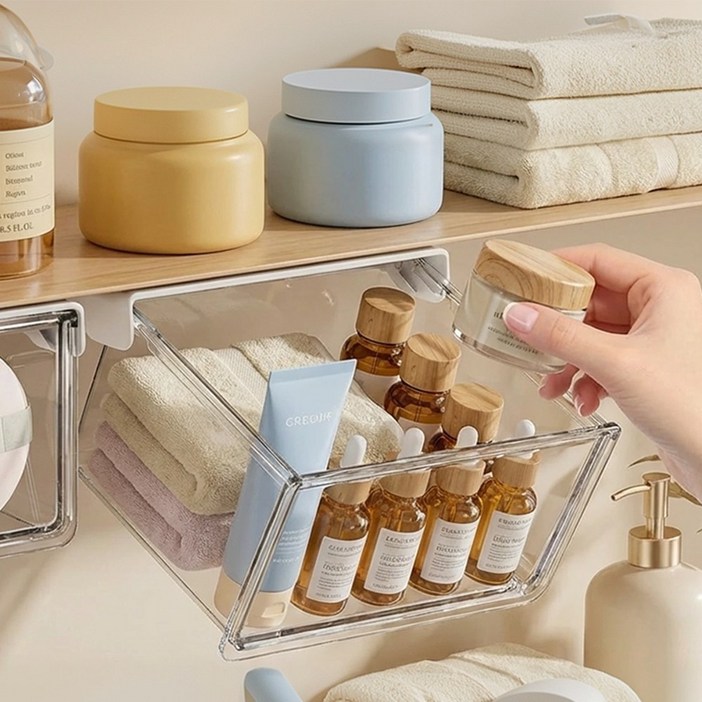 카로히포 부착식 붙이는 무타공 다용도 슬라이딩 서랍 정리함 중형