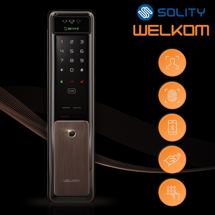 전국설치 솔리티 웰콤 신제품 얼굴안면인식 푸시풀 WSP2900A 카드키2개번호키 블루투스옵션 AI딥러닝기술 신속 정확한 얼굴인증 얼굴인식100개 현관문 디지털도어락, 웰콤 WSP2900A, 방문설치