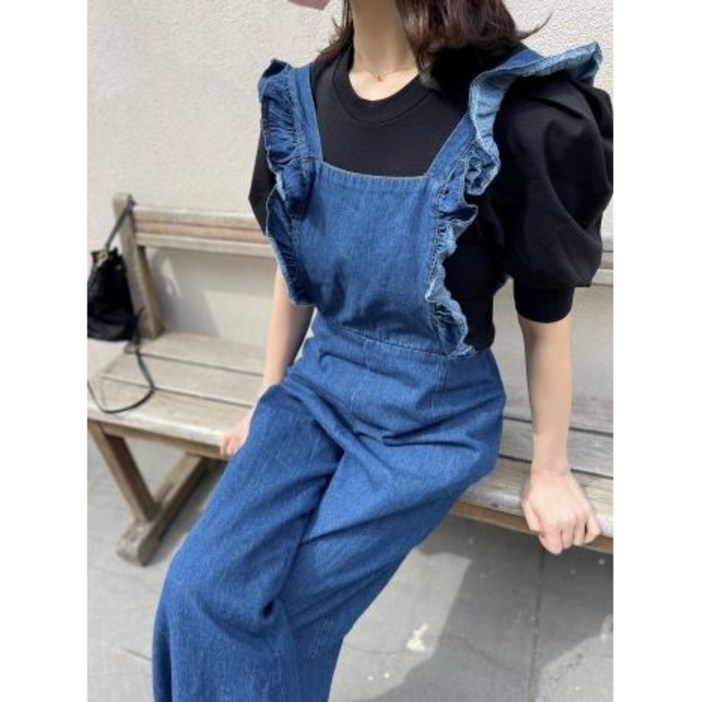 JdR 데님프릴점프수트 오버롤팬츠 멜빵청바지 봄코디 청점프슈트 프릴점프수트