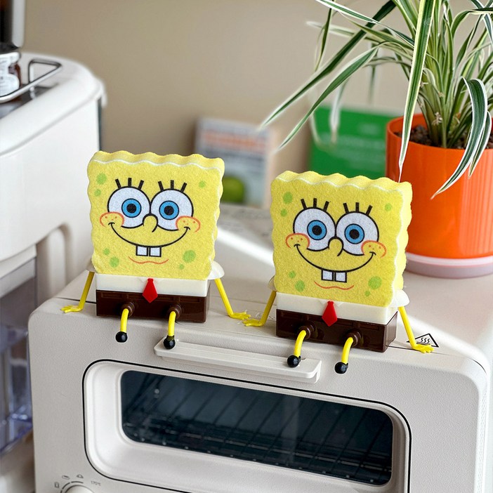 스폰지밥 스펀지 수세미2개수세미홀더 SET, 1세트