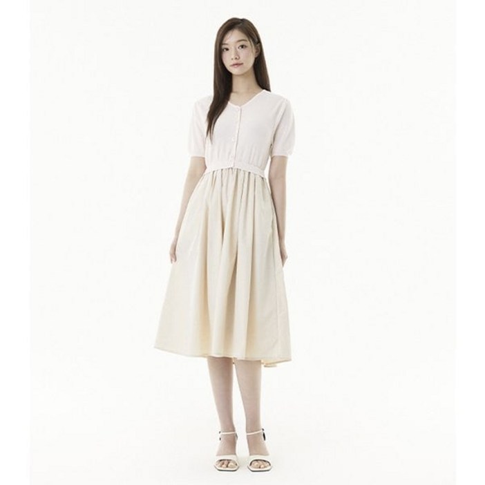 [국내백화점] 플라스틱아일랜드 원피스 니트배색 셔링 (PR2KO431) 롱원피스 하객룩