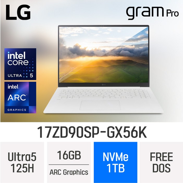 당일출고 2024 LG 그램17 프로 17ZD90SPGX56K  최신형 초경량 고성능 노트북, 17ZD90SPGX56K, Free DOS, 16GB, 1TB, 화이트