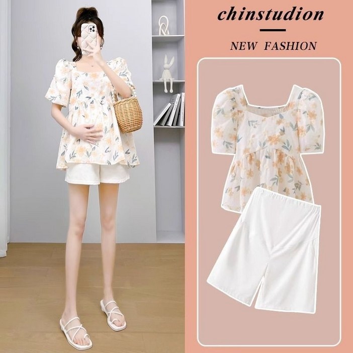 YioYcc 여름 패션 프린트 플라워 셔츠 루즈핏 슬림핏 상의 반바지 투피스