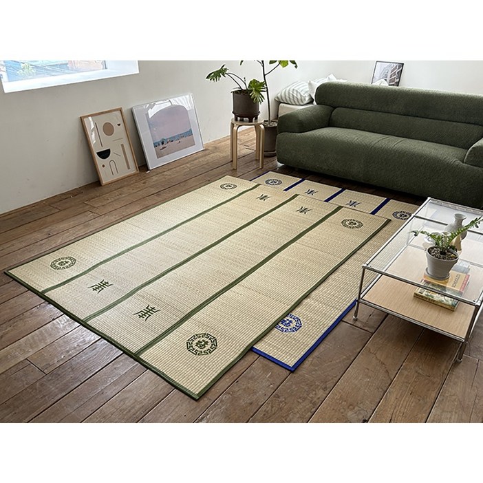 [페어앤애플] 프리미엄 왕골 4단 접이식 돗자리 (160cmx220cm), 블루
