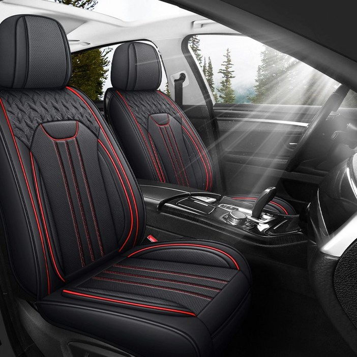 Novaseed 범용 고급 자동차 시트 커버, 방수, 통기성, 미끄럼 방지, 스포츠 스타일 시트 커버, 승용차 SUV 등에 적합합니다, Black+Red, 1개