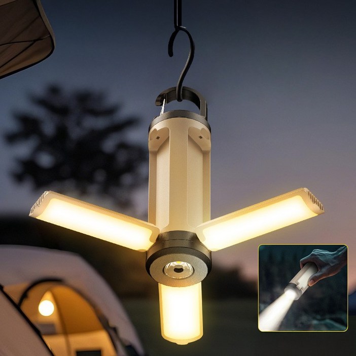 Fowod LED 캠핑 랜턴 접이식 캠핑무드등 야외조명 충전식 손전등 무드등, 1개, 카키