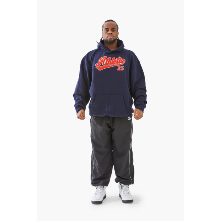 머스콜로 애슬레틱 오버핏 아플리케 자수 후디 네이비레드