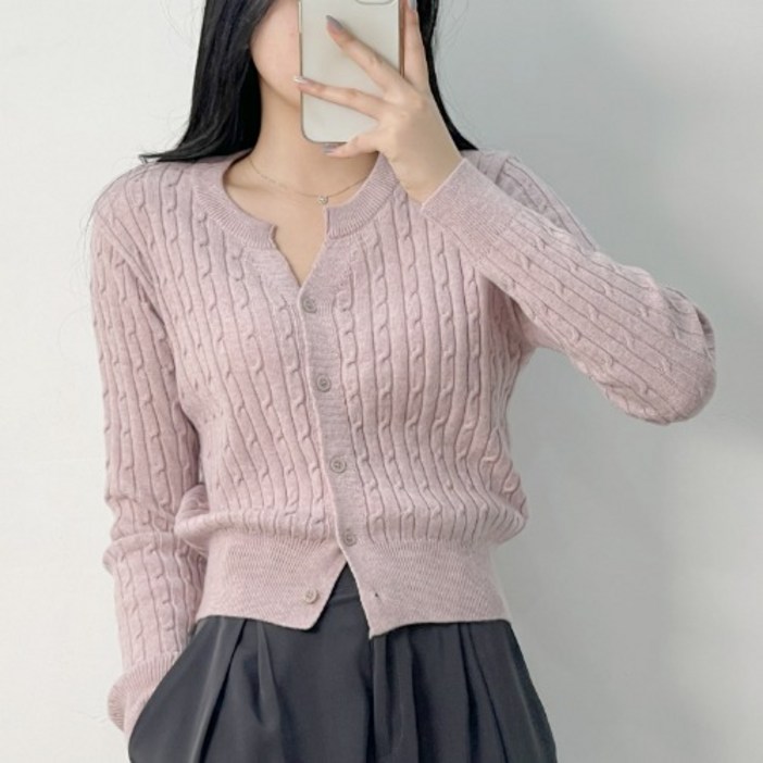 올리비아 오픈넥 꽈배기 울 니트가디건