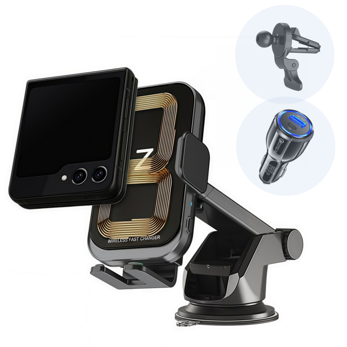 Z 차량용 고속 무선충전 홀더 거치대 15W z플립7 적합, 블랙