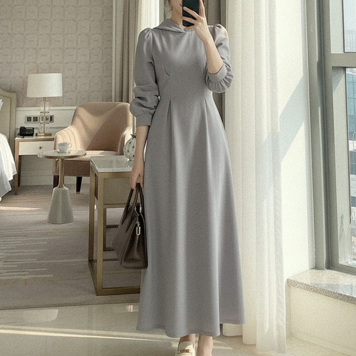글램디브 아노넨 후드롱원피스 핀턱 긴팔 데일리룩 AA0332