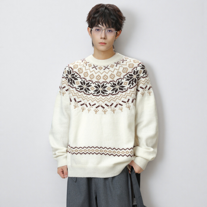 남성  라운드 넥 니트 긴팔티 데일리룩 노르딕스웨터 겨울니트