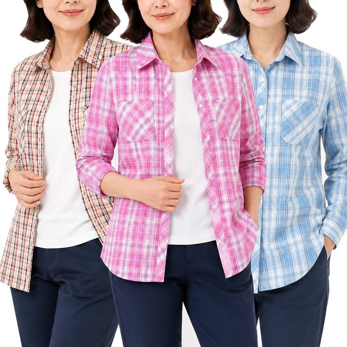 [제이케이] 1+1 여성 캐주얼 체크셔츠 남방 작업복 농사 일복