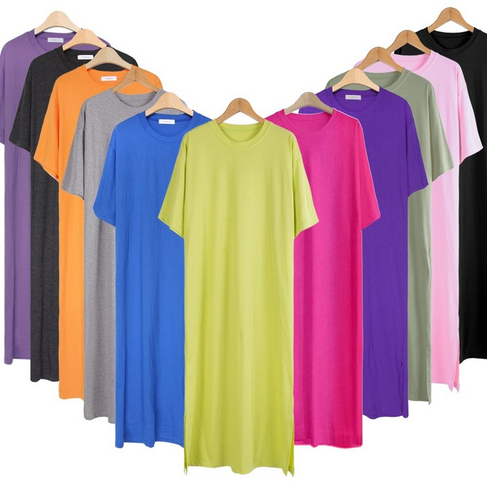 민트위니 여성용 반팔 롱 원피스 면100 캐주얼 홈웨어 옆트임 잠옷 여름  빅사이즈