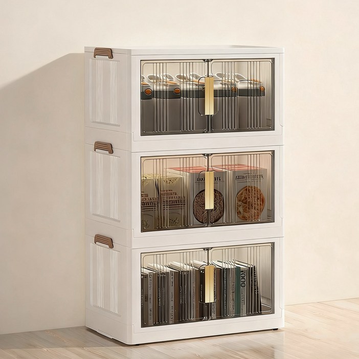 이동식 접이식 다용도 양문 수납장 대용량 정리함 거실 부엌 침실 리빙박스 폴딩박스, 3개, 브라운