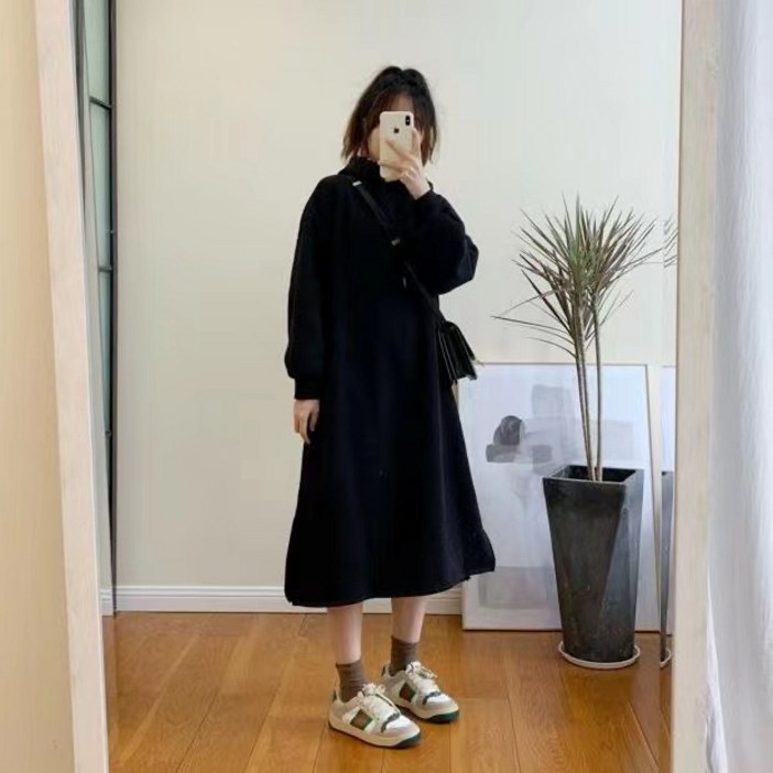 시연 가을 겨울 후드 원피스 슬림 루즈핏 긴팔 티셔츠