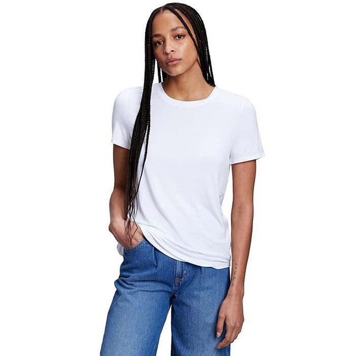 [ 1400550 ] GAP 여성용 Luxe 반소매 크루넥 티셔츠, 화이트 글로벌
