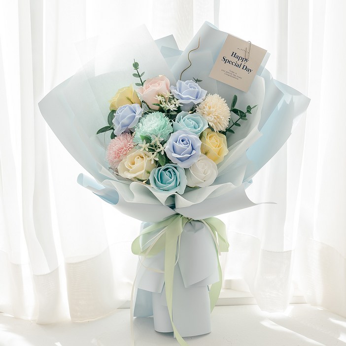 라솔트 파스텔 비누꽃다발쇼핑백LED전구, 블루캔디, 1세트