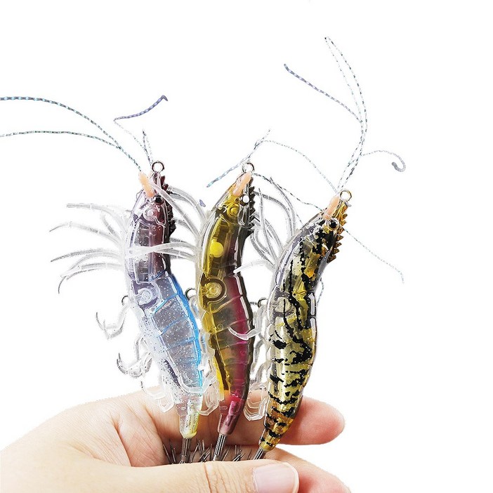 999피싱 리얼 새우 수평 에기 UV 반사 야광 인조 새우 미끼 쭈꾸미 문어 갑오징어 낚시, 5개, 10g, 트리플 샤인