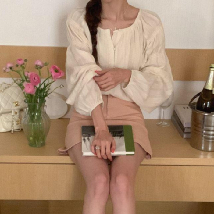 [무료배송 당일출고]린넨 오버핏 단추 여성 긴팔 블라우스 봄/가을 하객룩, 데이트룩